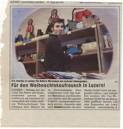Tim Buktu - Bericht in "20Minuten" übers Warenhaus